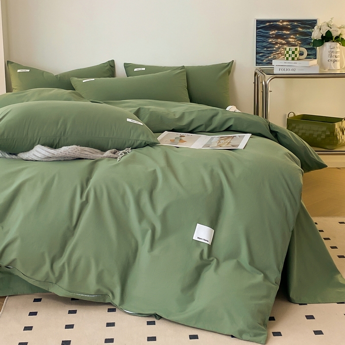 91家纺网 家纺一手货源 找家纺 蓝邻家纺 2025新款A类全棉纯棉水洗棉纯色贴标系列四件套-风格二 时尚绿