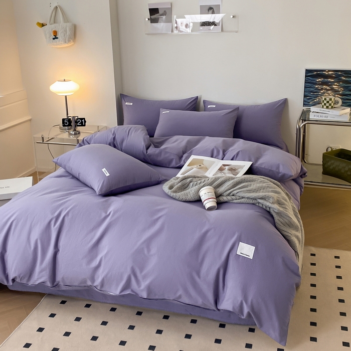 91家纺网 家纺一手货源 找家纺 蓝邻家纺 2025新款A类全棉纯棉水洗棉纯色贴标系列四件套-风格二 优雅紫