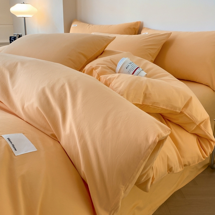 91家纺网 家纺一手货源 找家纺 蓝邻家纺 2025新款A类全棉纯棉水洗棉纯色贴标系列四件套-风格二 小雏菊