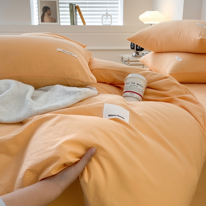 91家纺网 家纺一手货源 找家纺 蓝邻家纺 2025新款A类全棉纯棉水洗棉纯色贴标系列四件套-风格二 小雏菊