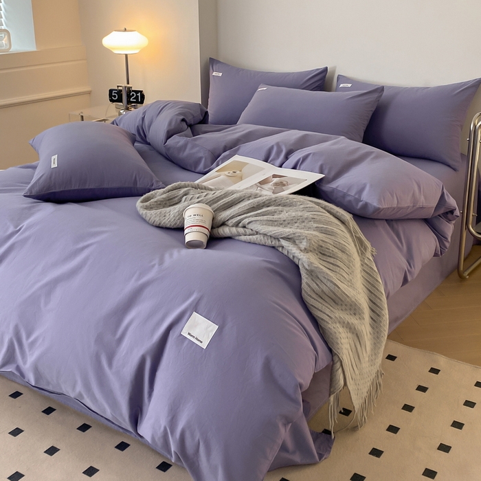 91家纺网 家纺一手货源 找家纺 蓝邻家纺 2025新款A类全棉纯棉水洗棉纯色贴标系列四件套-风格二 优雅紫