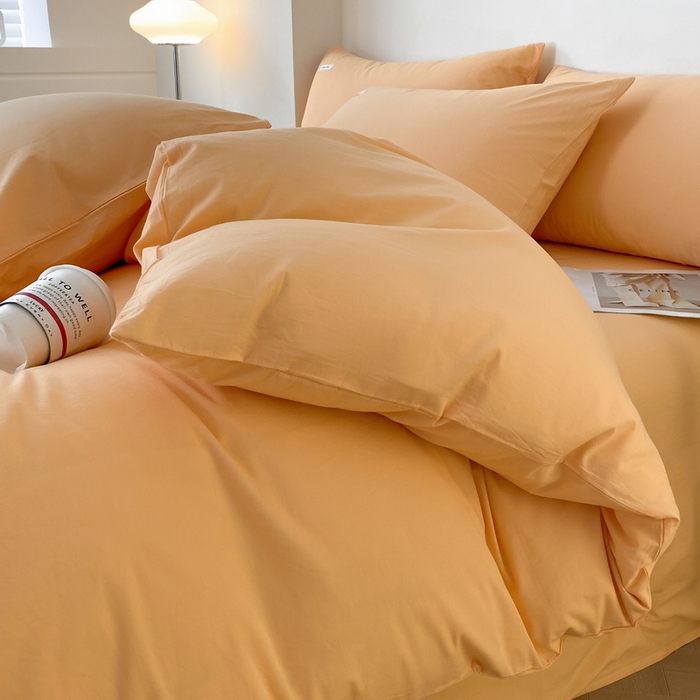 91家纺网 家纺一手货源 找家纺 蓝邻家纺 2025新款A类全棉纯棉水洗棉纯色贴标系列四件套-风格二 小雏菊