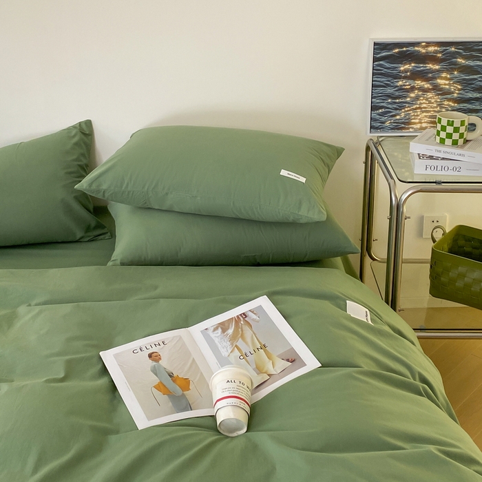 91家纺网 家纺一手货源 找家纺 蓝邻家纺 2025新款A类全棉纯棉水洗棉纯色贴标系列四件套-风格二 时尚绿