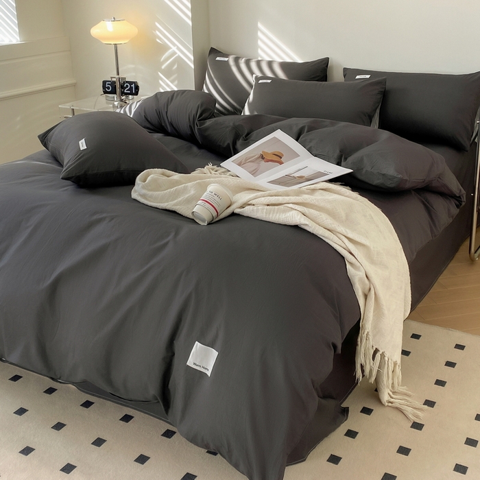 91家纺网 家纺一手货源 找家纺 蓝邻家纺 2025新款A类全棉纯棉水洗棉纯色贴标系列四件套-风格二 高级灰