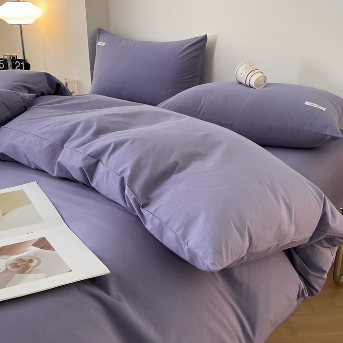 91家纺网 家纺一手货源 找家纺 蓝邻家纺 2025新款A类全棉纯棉水洗棉纯色贴标系列四件套-风格二 优雅紫