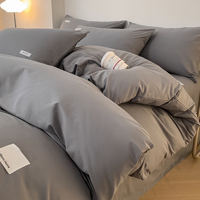 91家纺网 家纺一手货源 找家纺 蓝邻家纺 2025新款A类全棉纯棉水洗棉纯色贴标系列四件套-风格二 星辰灰