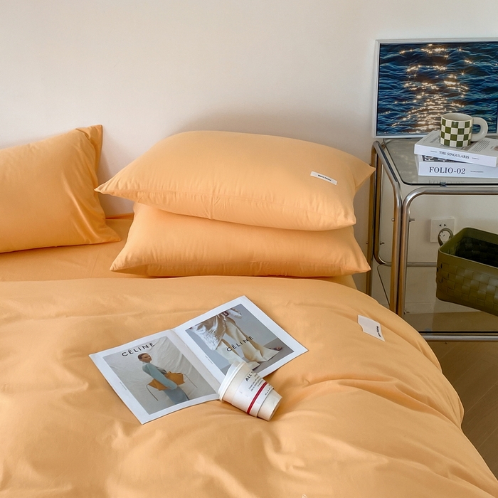 91家纺网 家纺一手货源 找家纺 蓝邻家纺 2025新款A类全棉纯棉水洗棉纯色贴标系列四件套-风格二 小雏菊