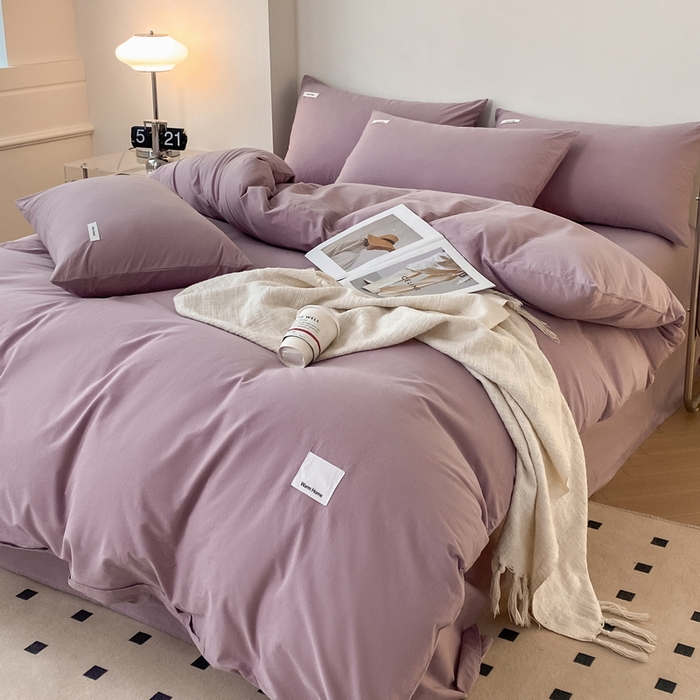 91家纺网 家纺一手货源 找家纺 蓝邻家纺 2025新款A类全棉纯棉水洗棉纯色贴标系列四件套-风格二 千黛紫
