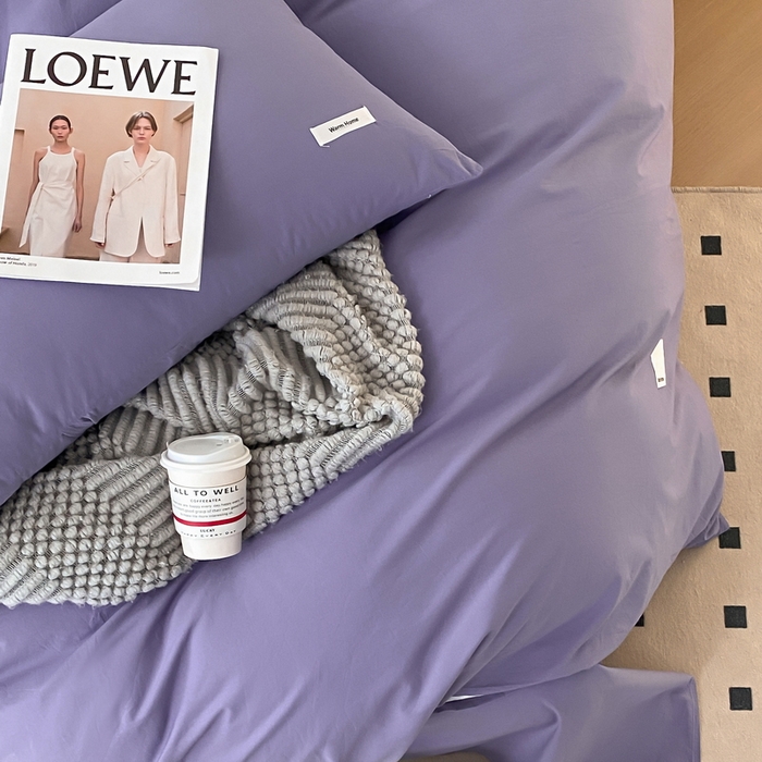 91家纺网 家纺一手货源 找家纺 蓝邻家纺 2025新款A类全棉纯棉水洗棉纯色贴标系列四件套-风格二 优雅紫