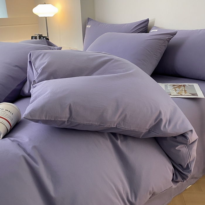 91家纺网 家纺一手货源 找家纺 蓝邻家纺 2025新款A类全棉纯棉水洗棉纯色贴标系列四件套-风格二 优雅紫