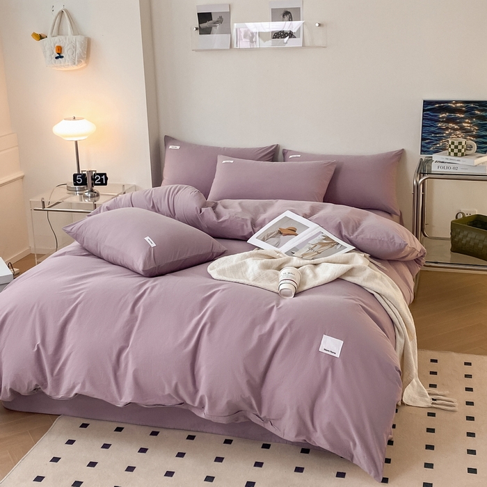91家纺网 家纺一手货源 找家纺 蓝邻家纺 2025新款A类全棉纯棉水洗棉纯色贴标系列四件套-风格二 千黛紫