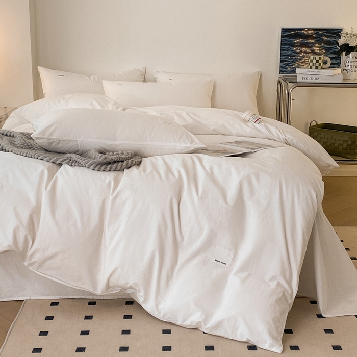 91家纺网 家纺一手货源 找家纺 蓝邻家纺 2025新款A类全棉纯棉水洗棉纯色贴标系列四件套-风格二 贵族白