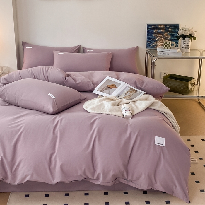 91家纺网 家纺一手货源 找家纺 蓝邻家纺 2025新款A类全棉纯棉水洗棉纯色贴标系列四件套-风格二 千黛紫