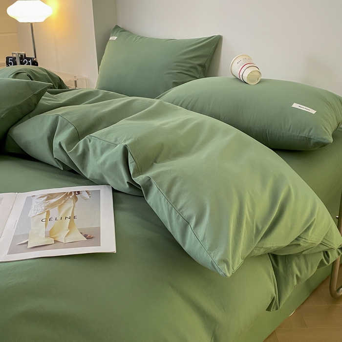 91家纺网 家纺一手货源 找家纺 蓝邻家纺 2025新款A类全棉纯棉水洗棉纯色贴标系列四件套-风格二 时尚绿