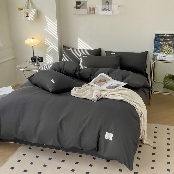 91家纺网 家纺一手货源 找家纺 蓝邻家纺 2025新款A类全棉纯棉水洗棉纯色贴标系列四件套-风格二 高级灰