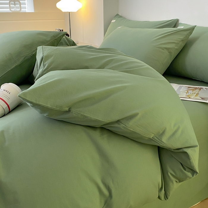 91家纺网 家纺一手货源 找家纺 蓝邻家纺 2025新款A类全棉纯棉水洗棉纯色贴标系列四件套-风格二 时尚绿
