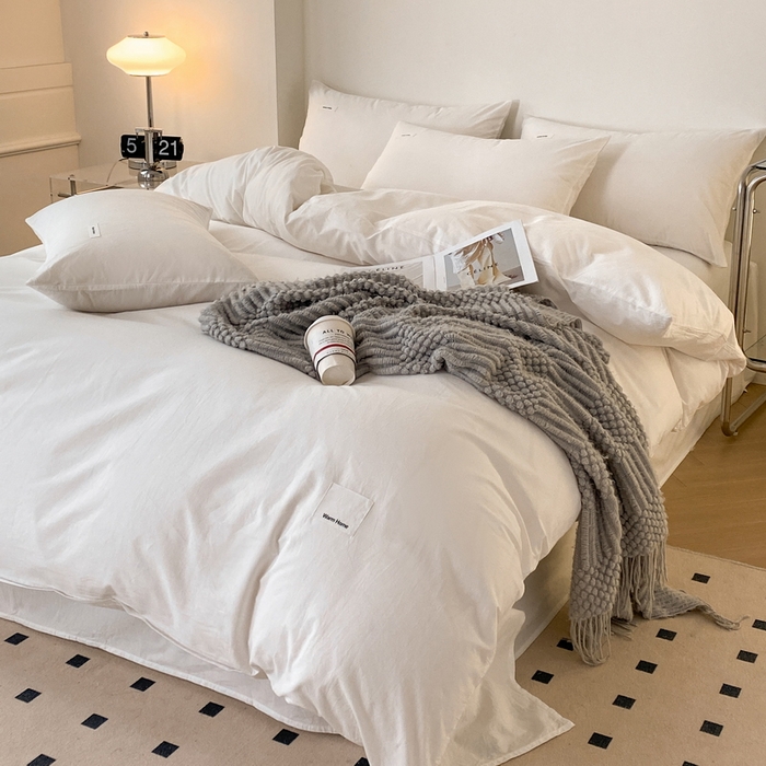 91家纺网 家纺一手货源 找家纺 蓝邻家纺 2025新款A类全棉纯棉水洗棉纯色贴标系列四件套-风格二 贵族白