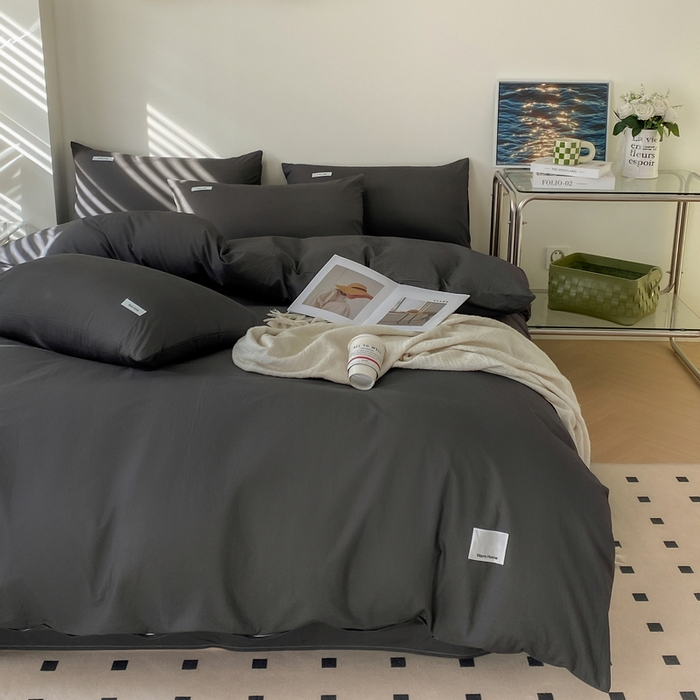 91家纺网 家纺一手货源 找家纺 蓝邻家纺 2025新款A类全棉纯棉水洗棉纯色贴标系列四件套-风格二 高级灰