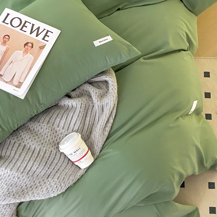 91家纺网 家纺一手货源 找家纺 蓝邻家纺 2025新款A类全棉纯棉水洗棉纯色贴标系列四件套-风格二 时尚绿