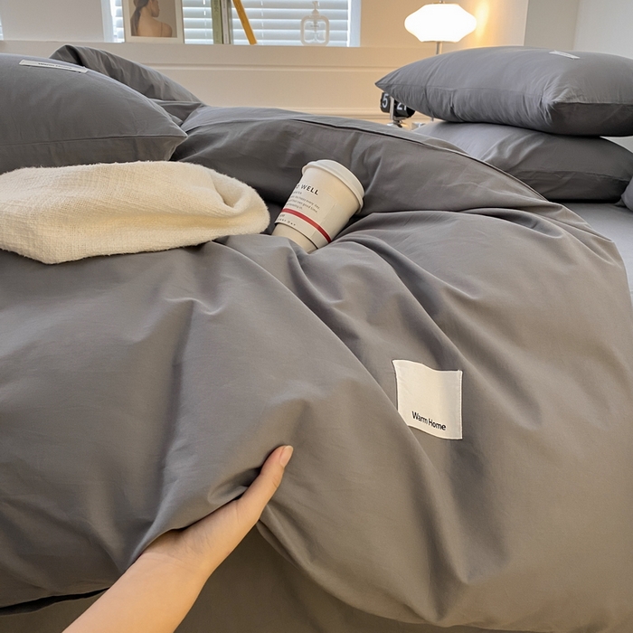 91家纺网 家纺一手货源 找家纺 蓝邻家纺 2025新款A类全棉纯棉水洗棉纯色贴标系列四件套-风格二 星辰灰