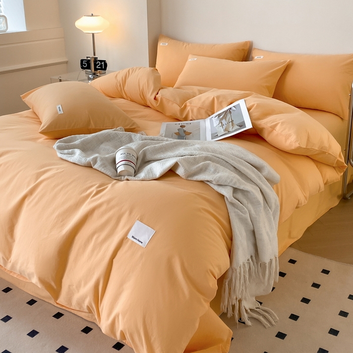 91家纺网 家纺一手货源 找家纺 蓝邻家纺 2025新款A类全棉纯棉水洗棉纯色贴标系列四件套-风格二 小雏菊