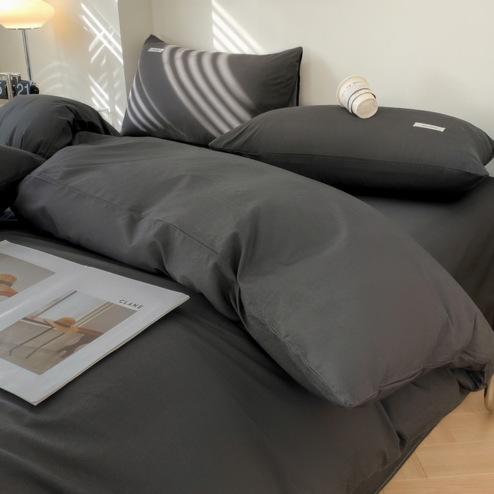 91家纺网 家纺一手货源 找家纺 蓝邻家纺 2025新款A类全棉纯棉水洗棉纯色贴标系列四件套-风格二 高级灰