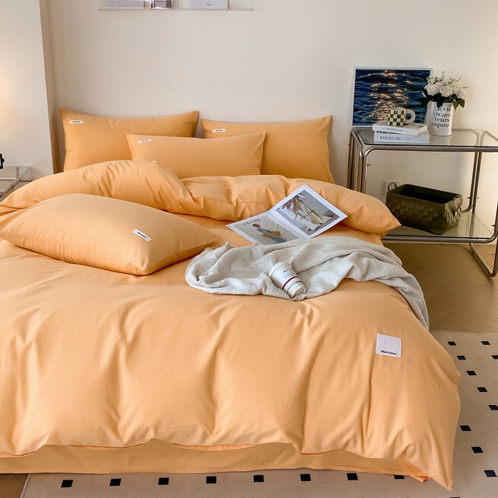 91家纺网 家纺一手货源 找家纺 蓝邻家纺 2025新款A类全棉纯棉水洗棉纯色贴标系列四件套-风格二 小雏菊