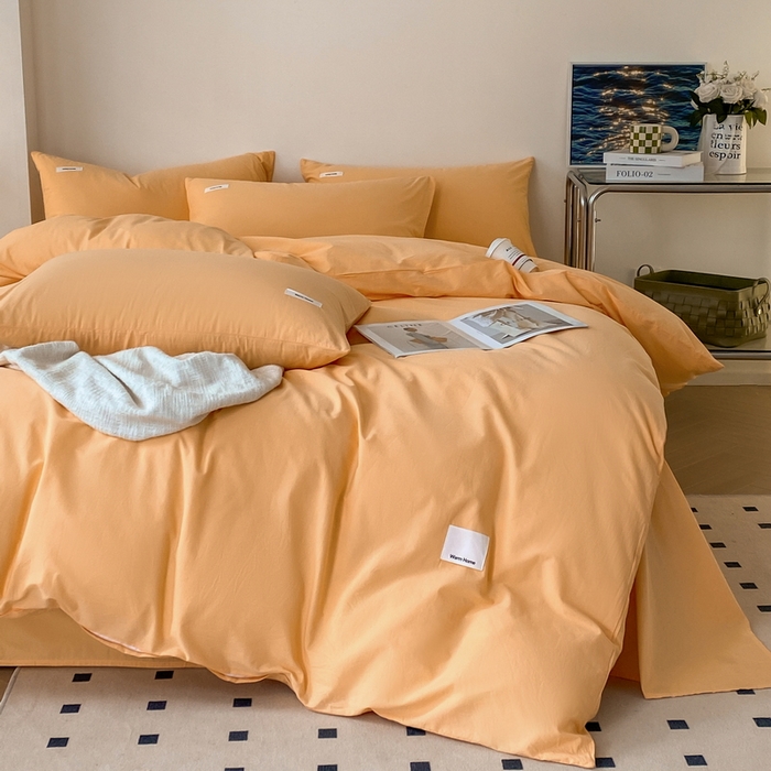 91家纺网 家纺一手货源 找家纺 蓝邻家纺 2025新款A类全棉纯棉水洗棉纯色贴标系列四件套-风格二 小雏菊