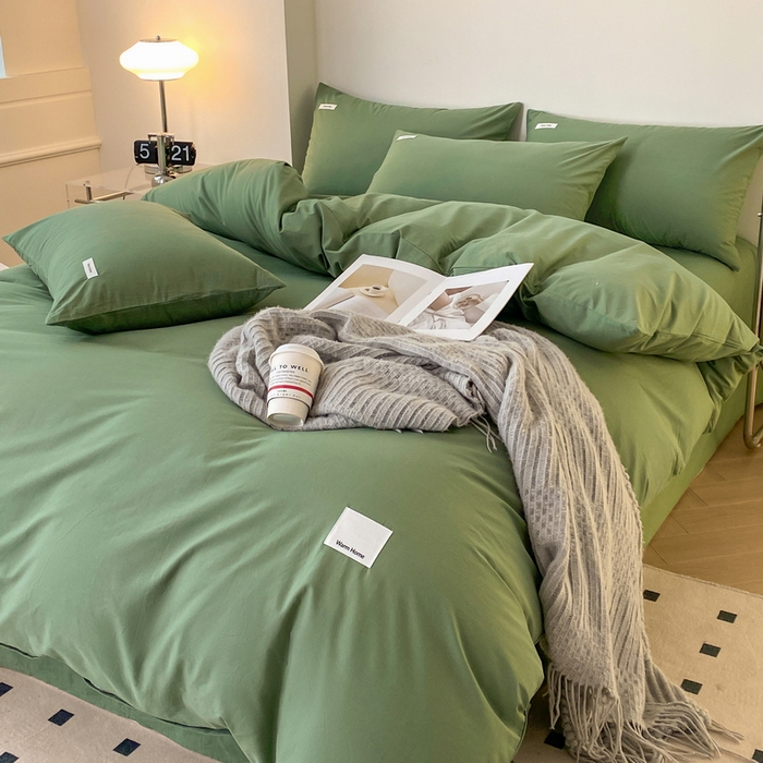 91家纺网 家纺一手货源 找家纺 蓝邻家纺 2025新款A类全棉纯棉水洗棉纯色贴标系列四件套-风格二 时尚绿