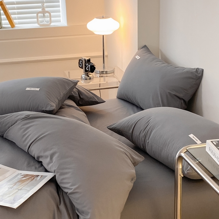 91家纺网 家纺一手货源 找家纺 蓝邻家纺 2025新款A类全棉纯棉水洗棉纯色贴标系列四件套-风格二 星辰灰