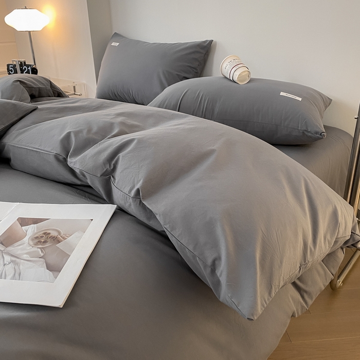 91家纺网 家纺一手货源 找家纺 蓝邻家纺 2025新款A类全棉纯棉水洗棉纯色贴标系列四件套-风格二 星辰灰