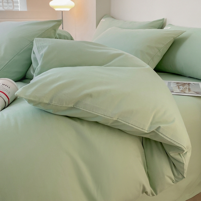 91家纺网 家纺一手货源 找家纺 蓝邻家纺 2025新款A类全棉纯棉水洗棉纯色贴标系列四件套-风格二 丝绒绿