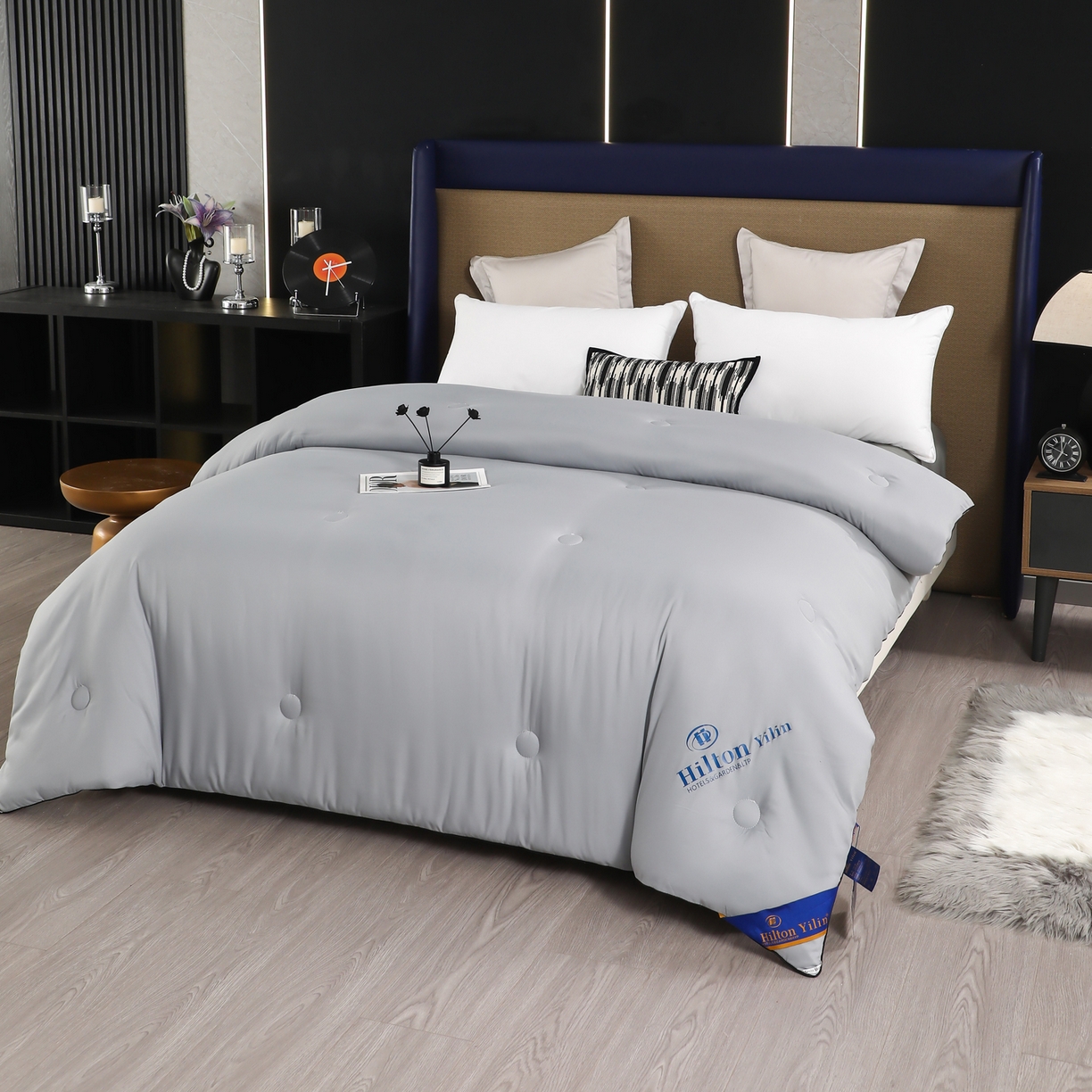 91家纺网 家纺一手货源 找家纺 寝美资家居 2025新款棉丝被子被芯-希尔顿 希尔顿-灰色