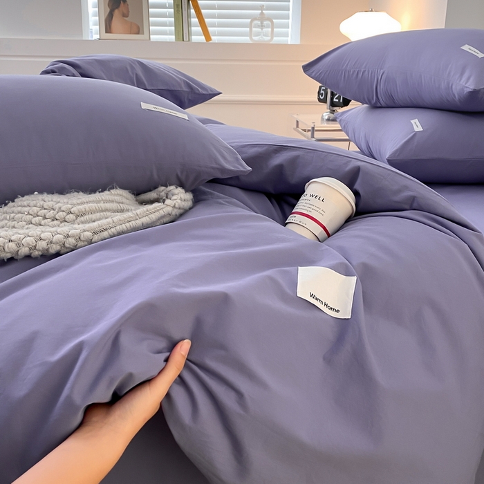 91家纺网 家纺一手货源 找家纺 蓝邻家纺 2025新款A类全棉纯棉水洗棉纯色贴标系列四件套-风格二 优雅紫