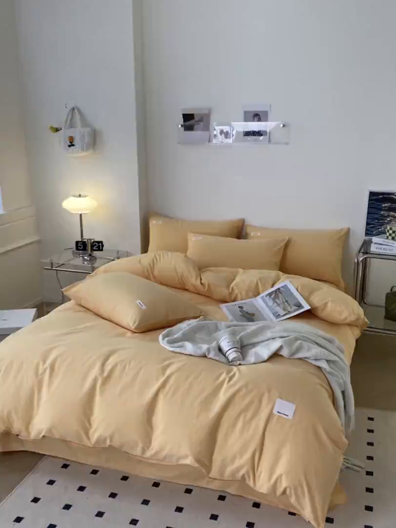 91家纺网 家纺一手货源 找家纺 蓝邻家纺 2025新款A类全棉纯棉水洗棉纯色贴标系列四件套-风格二 小雏菊