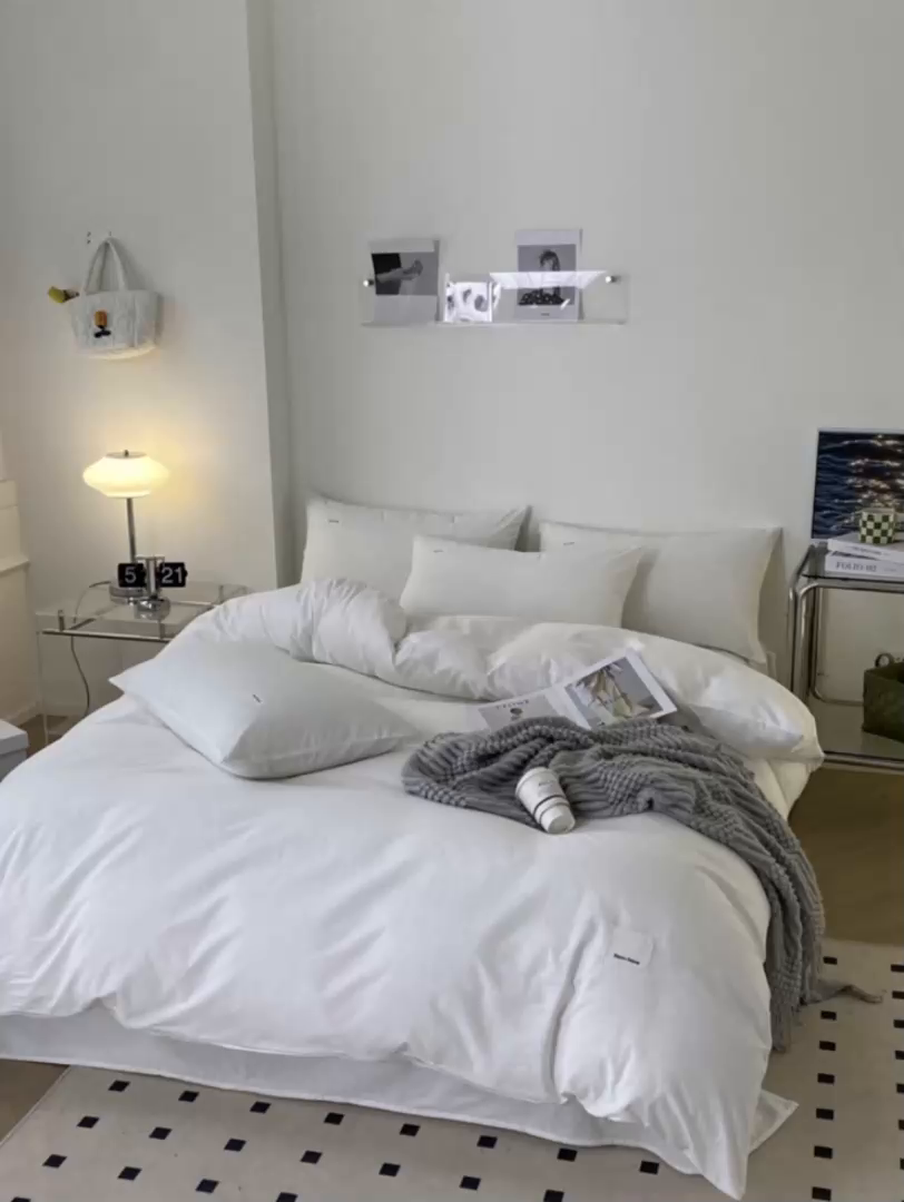 91家纺网 家纺一手货源 找家纺 蓝邻家纺 2025新款A类全棉纯棉水洗棉纯色贴标系列四件套-风格二 贵族白