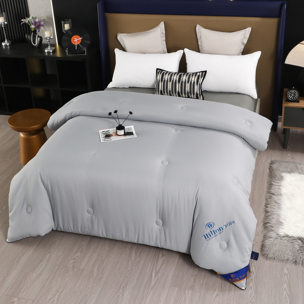 91家纺网 家纺一手货源 找家纺 寝美资家居 2025新款棉丝被子被芯-希尔顿 希尔顿-灰色