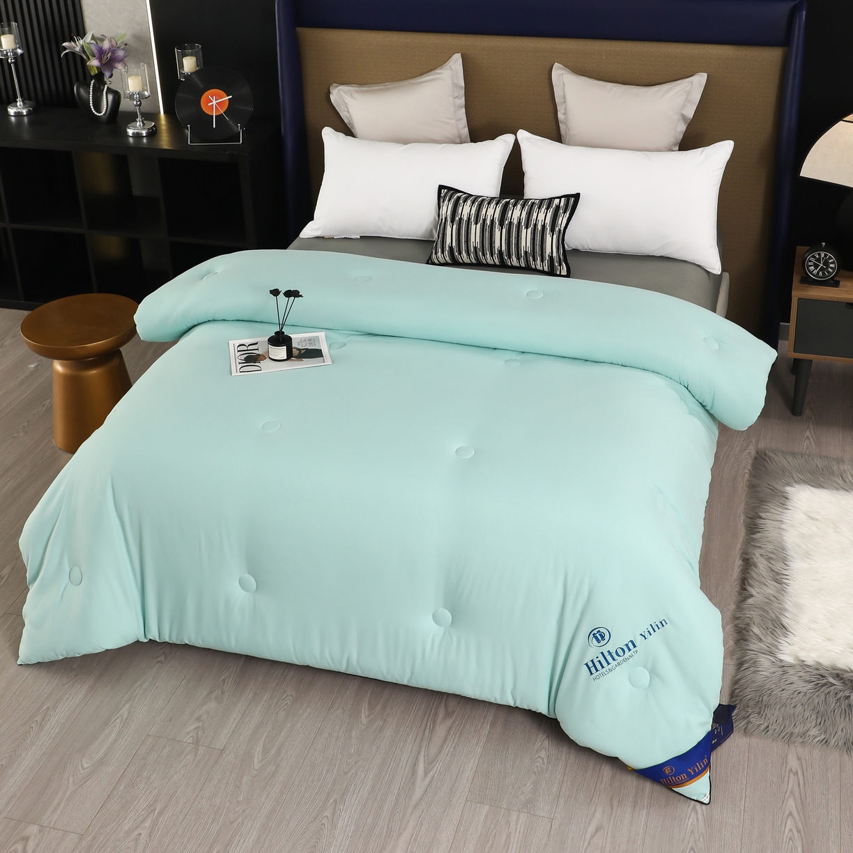 91家纺网 家纺一手货源 找家纺 寝美资家居 2025新款棉丝被子被芯-希尔顿 希尔顿-绿色