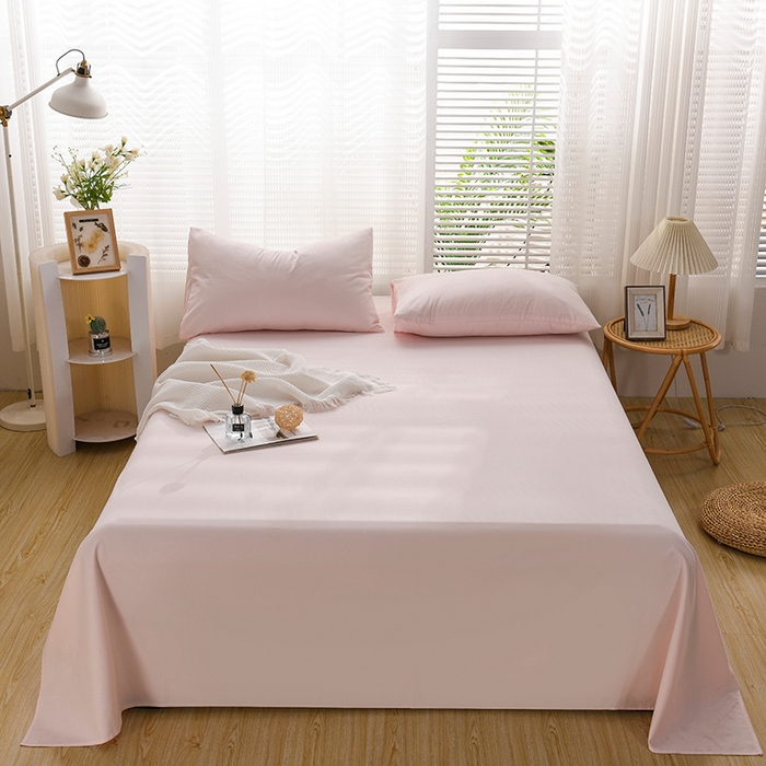 蓝邻家纺 2025新款全棉纯棉磨毛简约系列单床单 桃花粉