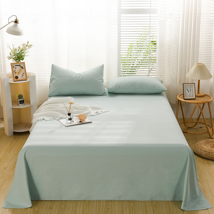 蓝邻家纺 2025新款全棉纯棉磨毛简约系列单床单 冰海蓝