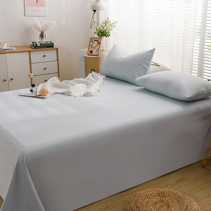 91家纺网 家纺一手货源 找家纺 蓝邻家纺 2025新款全棉纯棉磨毛简约系列单床单 水云蓝