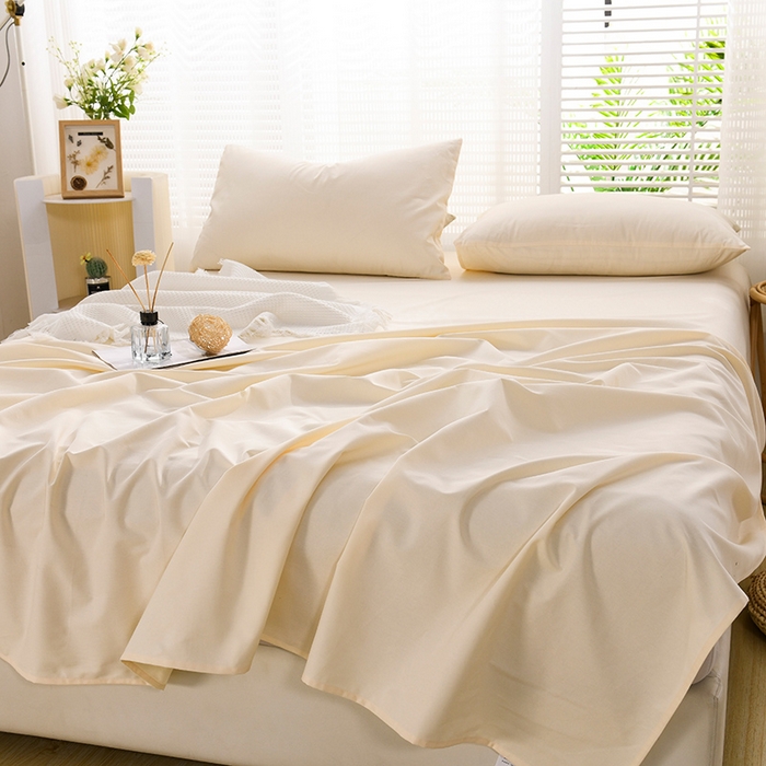 91家纺网 家纺一手货源 找家纺 蓝邻家纺 2025新款全棉纯棉磨毛简约系列单床单 奶油黄