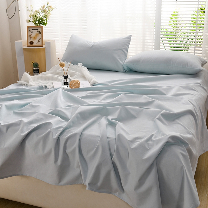 91家纺网 家纺一手货源 找家纺 蓝邻家纺 2025新款全棉纯棉磨毛简约系列单床单 水云蓝