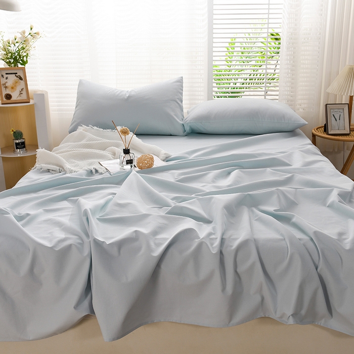 91家纺网 家纺一手货源 找家纺 蓝邻家纺 2025新款全棉纯棉磨毛简约系列单床单 水云蓝