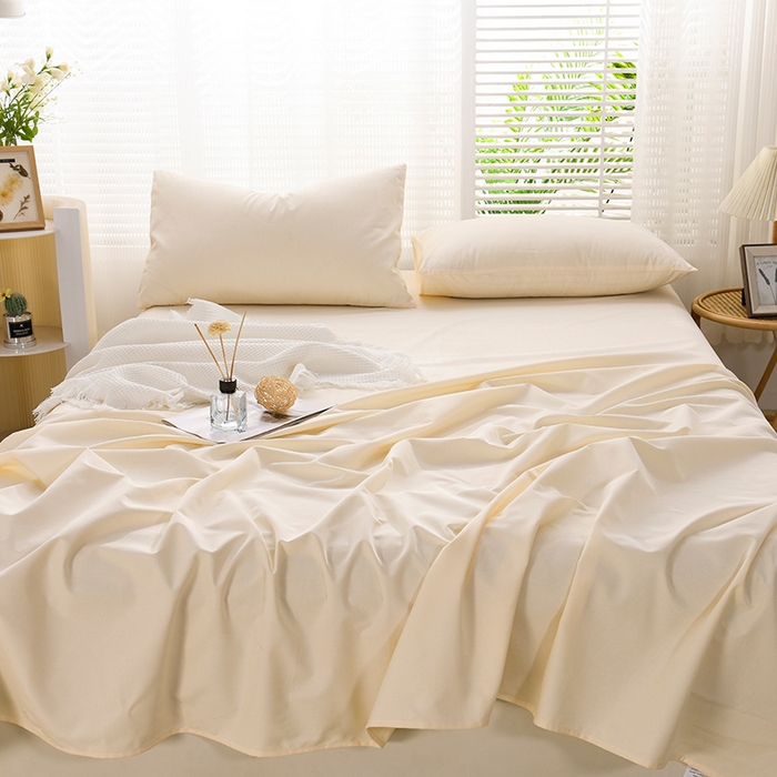 91家纺网 家纺一手货源 找家纺 蓝邻家纺 2025新款全棉纯棉磨毛简约系列单床单 奶油黄