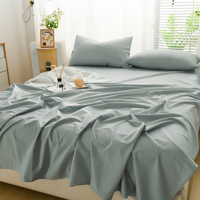 91家纺网 家纺一手货源 找家纺 蓝邻家纺 2025新款全棉纯棉磨毛简约系列单床单 水蓝