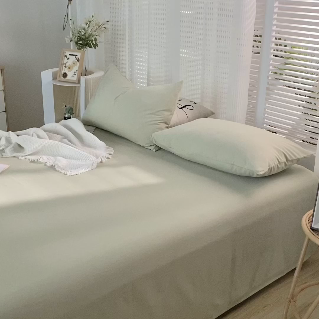 91家纺网 家纺一手货源 找家纺 蓝邻家纺 2025新款全棉纯棉磨毛简约系列单床单 青绿