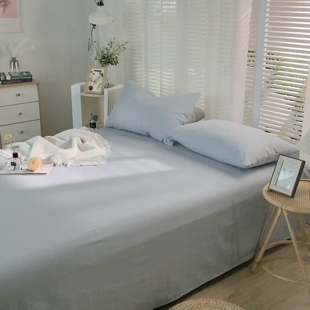 91家纺网 家纺一手货源 找家纺 蓝邻家纺 2025新款全棉纯棉磨毛简约系列单床单 水蓝