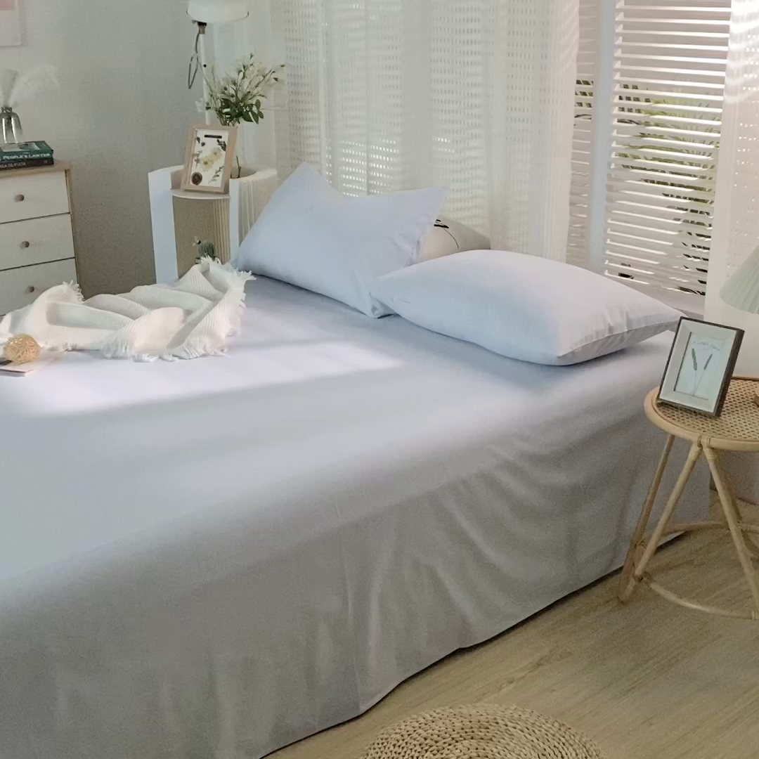 91家纺网 家纺一手货源 找家纺 蓝邻家纺 2025新款全棉纯棉磨毛简约系列单床单 水云蓝