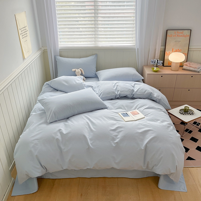 91家纺网 家纺一手货源 找家纺 蓝邻家纺 2025新款全棉纯棉磨毛简约系列单被套 水云蓝